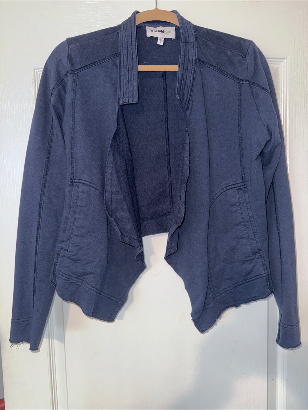 William Rast navy draped open-front blazer